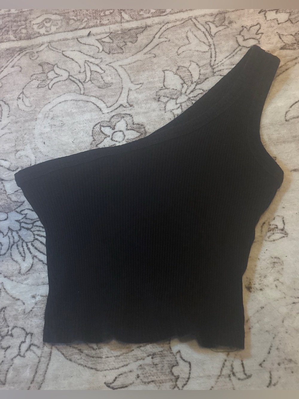 Black Ribbed One Shoulder Crop